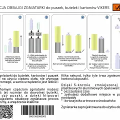 Instrukcja obsługi zgniatarki do puszek, butelek i kartonów. Zgniatarka ułatwia recykling, zmniejszając objętość opakowań.