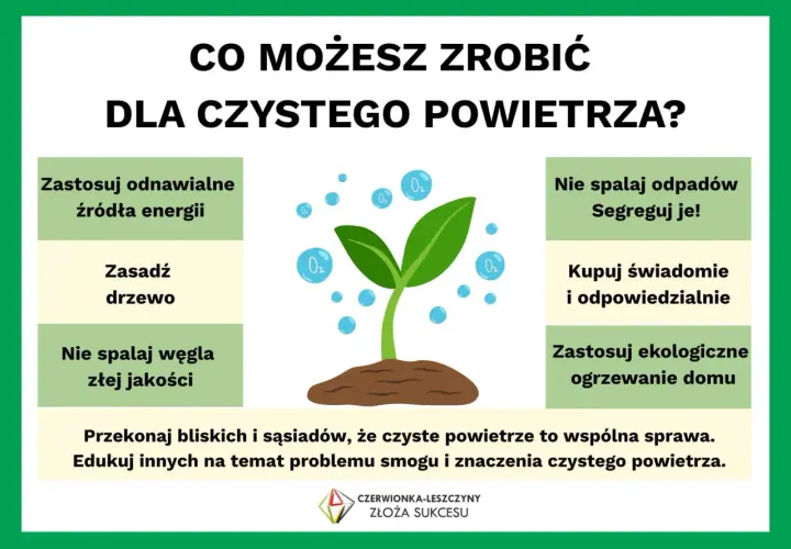 Zastosuj ekologiczne źródła energii, sadź drzewa i dbaj o czyste powietrze.