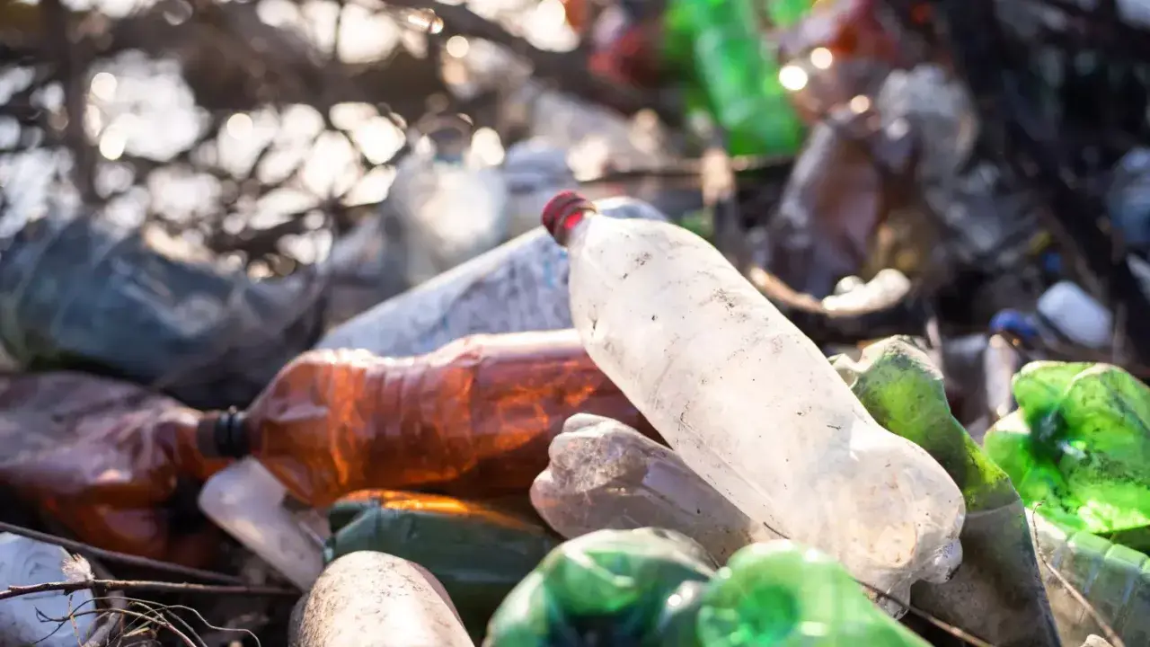 Góra śmieci z plastikowych butelek, pokazująca, ile rozkładają się plastikowe butelki.